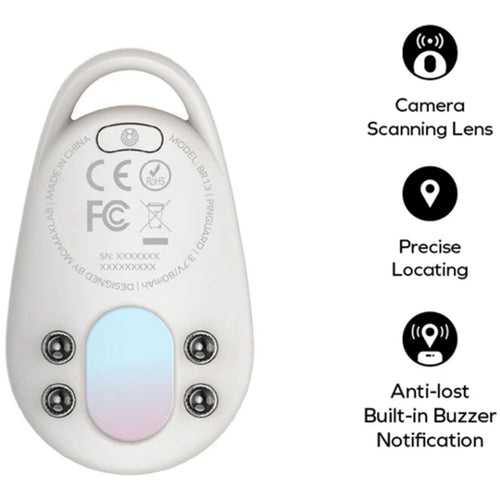 Momax Pinguard Apple Find My Bluetooth Tracker with Anti-Spy Camera Detector - White - Apple Find My Certified - Hidden Camera Finder With Red Light - Built-in USB-C port for charging- Features emergency two-way alarm on device and phone