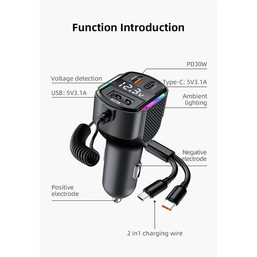 NoBrand 30W PD USB-C Car Charger with 1.2m USB-C & Micro USB Cable