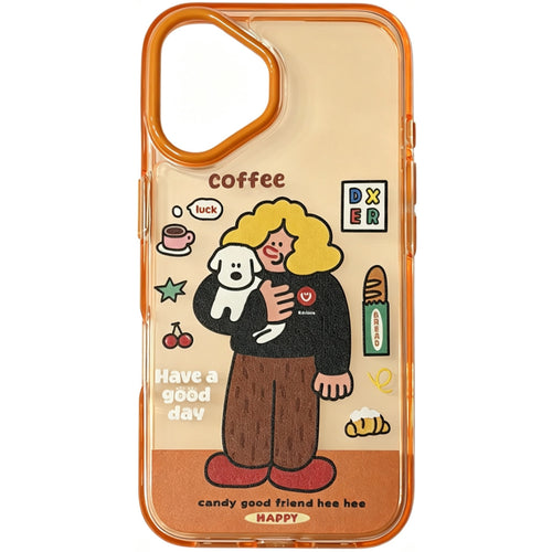 OxygenDog iPhone 16 Vibrant Girl & Puppy Graphic Case - Orange