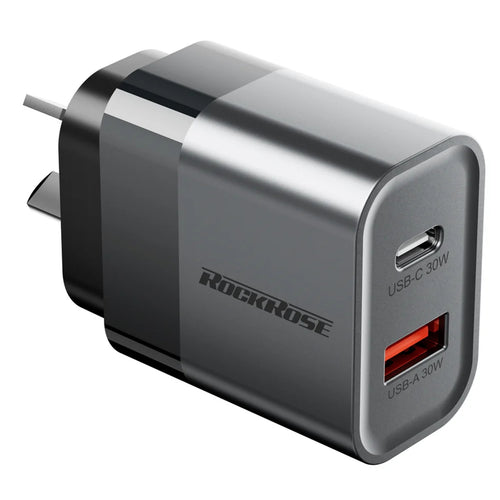 RockRose Infinito G30 -- 30W PD & QC 3.0 , USB-C & USB-A Dual Port 30W USB-C AC Wall Charger