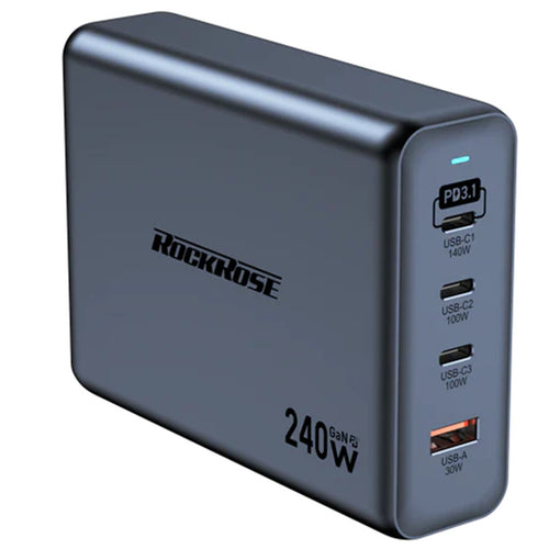 RockRose Infinito G240 240W 4 Ports PD3.1 GaN Power wall Charger For Phone, Tablet and Laptops