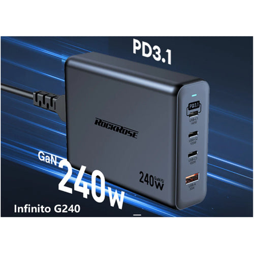 RockRose Infinito G240 240W 4 Ports PD3.1 GaN Power wall Charger For Phone, Tablet and Laptops