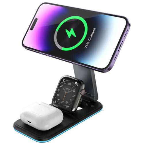 RockRose Airwave Neo 3-in-1 Foldable Wireless Charging Stand - Support Both IOS & Andriod Devices- Compatible with MagSafe - 3-in-1 Wireless Charger - Case Compatible