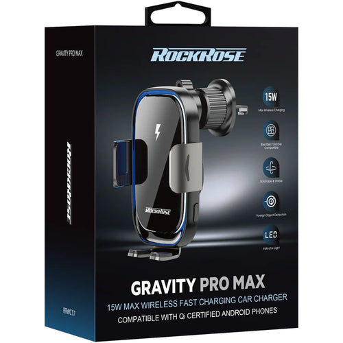 RockRose Gravity Pro Max 15W Wireless Car Charger for Android Phones with Qi Certification