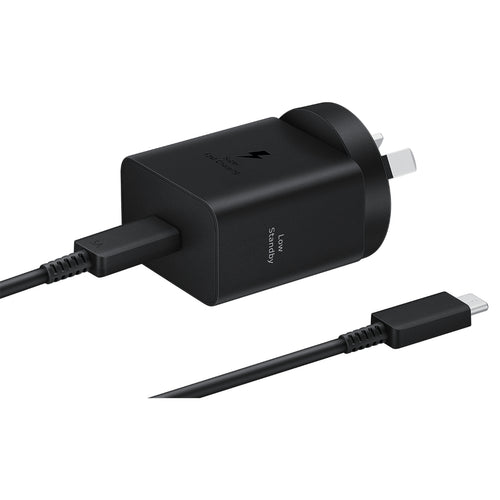 Samsung 45w GaN Wall Charger Black - (Includes 1.8m 5A USB-C to USB-C cable) Support Super Fast 45W Charging, Below 5mw Standby Power Consumption, Fast Charging Smartphone, Tablets, Portable Gaming Consoles, Portable Displays