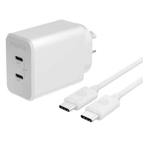ZAGG 409918000 - mophie essential 45W USB-C Wall Charger & C-C Cable Bundle, Power Delivery, 2C, White