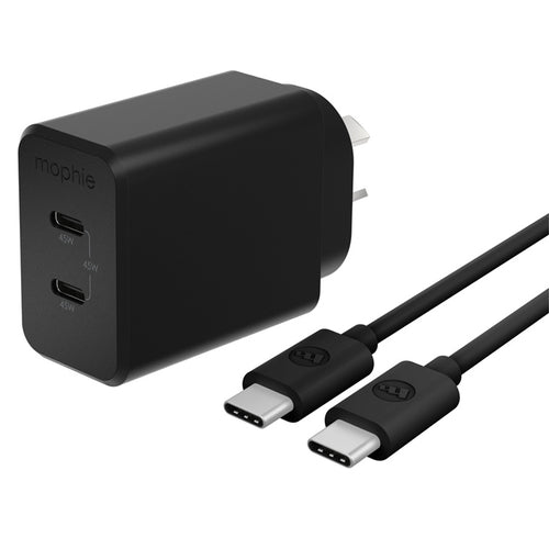 ZAGG 409918277 mophie essential 45W USB-C Wandladegerät & C-C Kabelbündel, Power Delivery, 2C, Schwarz