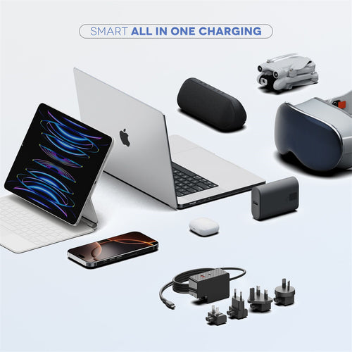 KFD 100W GaN USB-C Laptop Power Adapter/PD Charger - 1x USB-C & 1x USB-A - US/EU/AU/UK Travel Plug - Compatible with MacBook Air/Pro, Asus, Acer, Lenovo, HP, Dell, Toshiba - Black