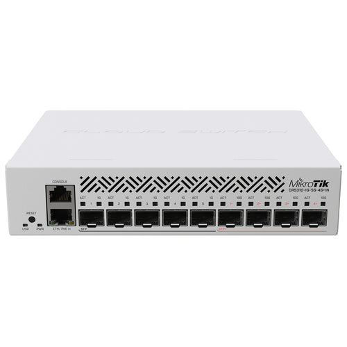 CRS310-1G-5S-4S+IN - MikroTik CRS310-1G-5S-4S+IN Multi-Gigabit SOHO Router Switch with 5 x 1G SFP ports, 4 x 10G SFP+ ports and 1 x Gigabit Ethernet