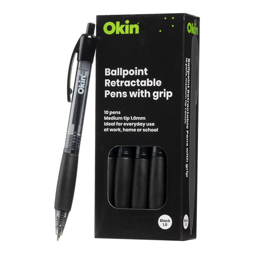 Okin IBPRGBLK Okin Ballpoint Retractable Pen with Grip Black