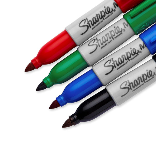 Sharpie Mini Fine Point Permanent Markers. 4-Pack. Permanent on most Surfaces. QuickDrying,Fade&Water-resistant Ink. Includes 4x Colours Black, Blue, Green & Red.