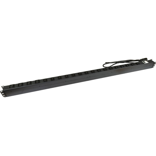 Dynamix RPR-IEC-16A20V 20 Outlet Vertical Power Rail (16x 10A IEC C13 & 4x 16A IEC C19) with 6KA C-Curve Circuit Breaker - Integrated 2m power cord (16A IEC C20) 0RU - Colour Black