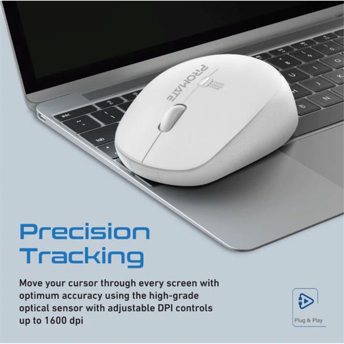 Promate TRACKER.WH Ergonomic Wireless Mouse - White