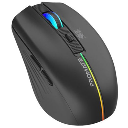 Promate Ergonomic Wireless Optical Mouse w/ LED Rainbow Lights & 500mAh Rechargable Battery