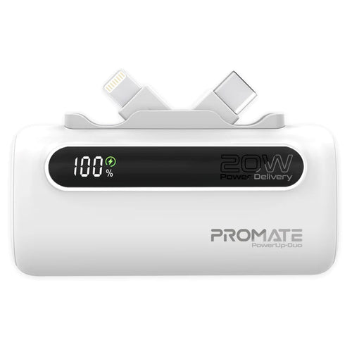 Promate 5000mAh 20W Powerbank mit 2 Ausgängen und Display – Weiß