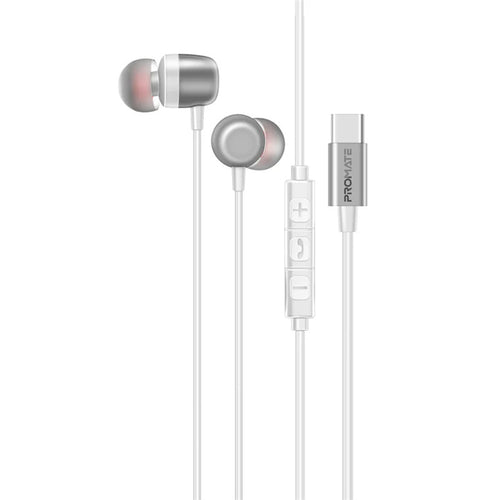 Promate SILKEN-ENC-WHT - In-Ear Ergonomic USB-C Wired ENC Stereo Earphones. In-line Microphone & Volume