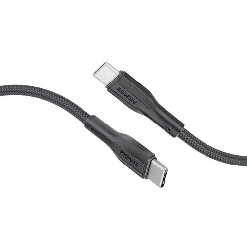 Promate XCORD-CC200-BLK - 2m 60W USB-C to USB-C Super Flexible Cable 3A/20V Supports 3A/20V Charging & 480