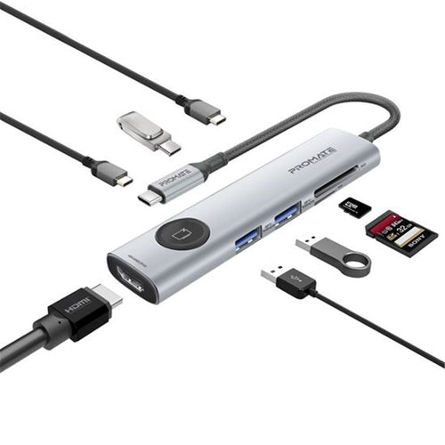 Promate 7-in-1 USB Multi-Port Hub with USB-C Connector