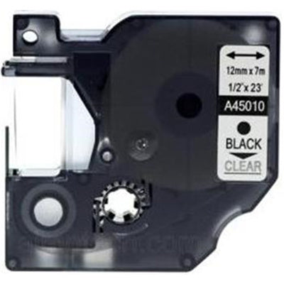 Kompatibel für Dymo ZDYA45010 - S0720500 Kompatibles D1 12mm x 7m Etikettenband Schwarz auf Transparent (A45010)
