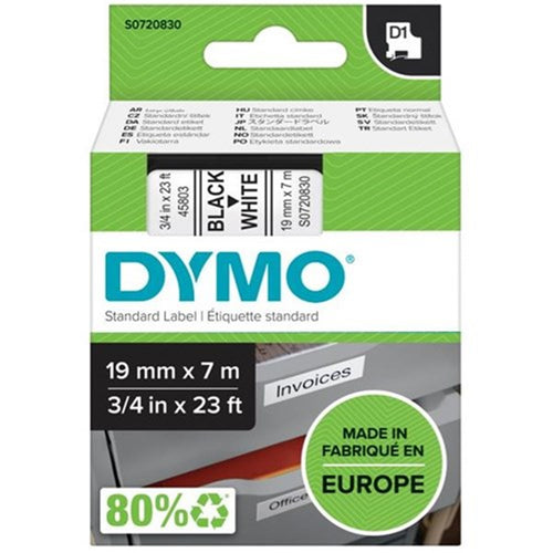 Kompatibel für Dymo ZDYA45803 - S0720830 Kompatibles D1 19mm x 7m Schriftband Schwarz auf Weiß (45803)