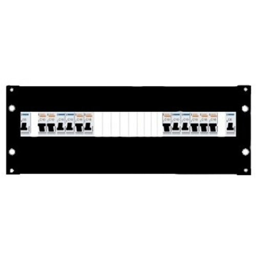 RackPower DBB424E - Distribution Board: 4U 24pole Black with fitted Din rail & earth studs. 19" mounting hardware, cable protection grommets and pole fillers (to cover 12 pole).
