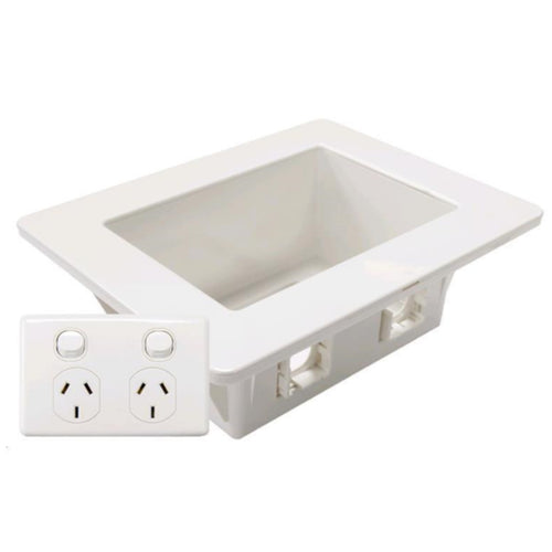 DYNAMIX AV-RPS03 - Recessed Wall Box w/ 2x Amdex Style Outlets w/ Dual Port GPO Floating Gib Install ONLY