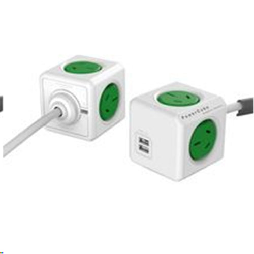 ALLOCACOC PowerCube 4 Outlet Extended USB Surge Protector with 2x USB 2.1A 10W - Green