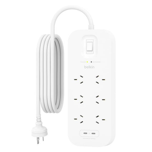 Belkin 6 Outlet Surge Protector with Dual USB-C 30W PPS Charging Port - ( White )