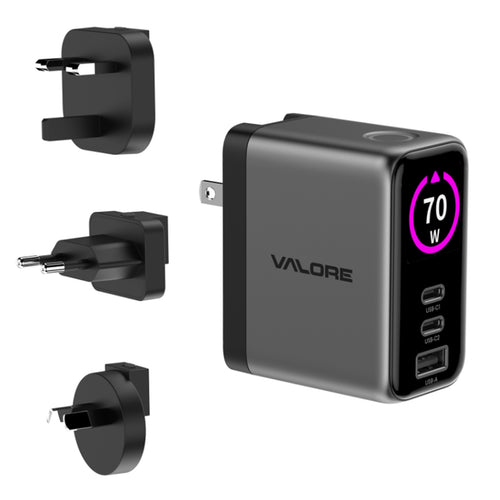Valore PD 70W Travel GaN Wall Charger with Digital Display