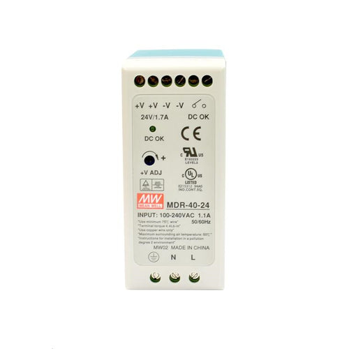 CTCUNION MDR-40-24 - 24V/40W Din Rail Mount Power Supply w/ Short circuit Overload & Over Voltage
