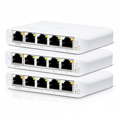 Ubiquiti 5-Port managed Gigabit Ethernet switch powered by 802.3af/at PoE or 5V, 1A USB-C power adapter (not included), 3-Pack