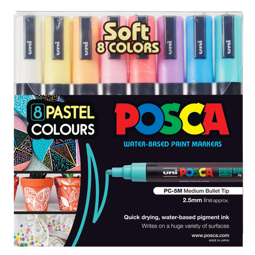 Uni PC5MSC8C Posca Marker 1.8-2.5mm 8 Piece Pastel Colours PC-5M