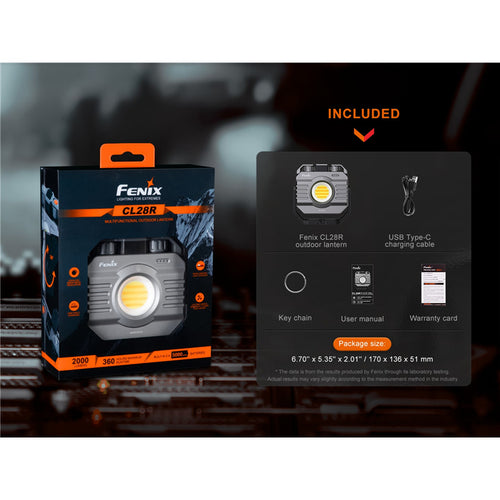 Fenix Work & Outdoor CL28R Rechargeable LED Torch / Lantern Max 2,000 Lumens, Built-In 10,000mAh Batteries, 4 Hours Fast Charge Ultra-Long Run Time, Power Bank Function, Hands-Free Mounting w/ Magnetic Handle - 2 Years Free Repair Warranty