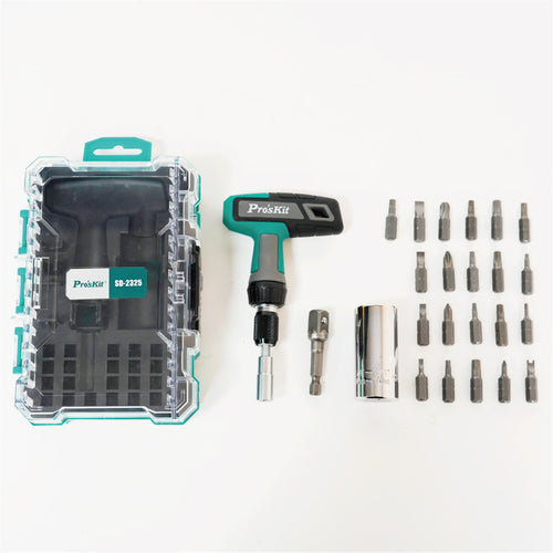ProsKit 25 in 1 T- Handle Ratchet With Universal Socket & Bits Set