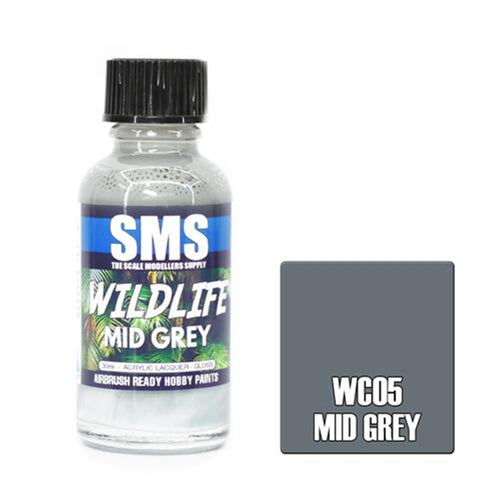 SMS WC05 - AIR BRUSH PAINT 30ML MID GREY ACRYLIC LACQUER SCALE MODELLERS SUPPLY