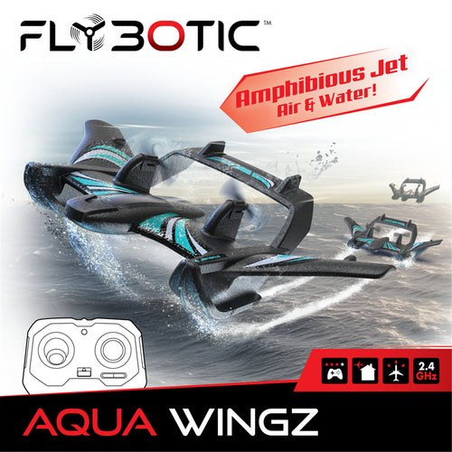 Silverlit FLYBOTIC Black Aqua Wingz, 2-Channel Drone, Amphibious Capabilities for Both Air and Water, Built-in LED lights, Durable and Lightweight EPP Foam, For Age 8+!