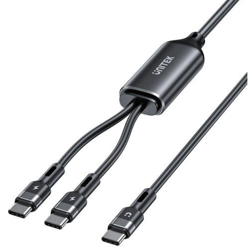 Unitek 2-in-1 USB-C Kabel mit zwei Anschlüssen. Schnelles Aufladen für iPhone 16 Serie, MacBook, iPad & mehr. 100W Schnellladung über einen Port, intelligentes Energiemanagement, super Haltbarkeit. Schwarz