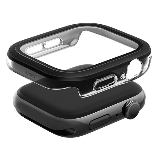 Uniq Apple Watch Series 11 (46mm) / Series 10 (46mm) Voute Watch Case - Black - 9H Curved Tempered Glass Screen Protector - Slim PC bumper