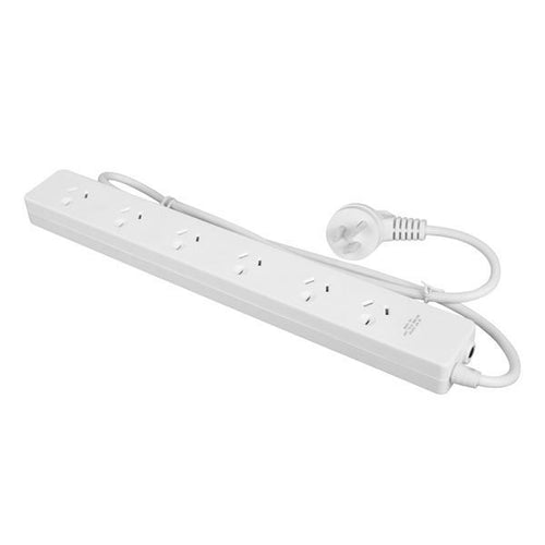 6-Way Powerboard 2x Ports Double Spaced 0.9m Power Cord Overload Protection