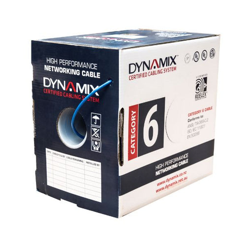 C-C6-SLD24-BLUE - DYNAMIX C-C6-SLD24-BLUE - 305m Cat6 Blue UTP Solid Cable Roll 250MHz 24AWGx4P PVC CM UL Rated Jacket