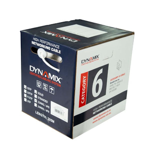 DYNAMIX C-STPC6-SLD - 305m Cat6 SSTP White SOLID Shielded Cable Roll 250MHz 23AWGx4P LSZH CM UL Jacket