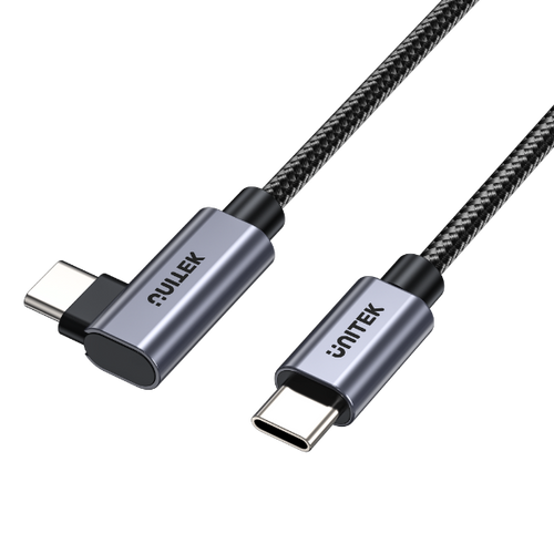 C14123BK-2M - UNITEK C14123BK-2M - 2m USB-C to Right Angled 90 Degree USB-C Connector. Supports 100W PD Fast Charging