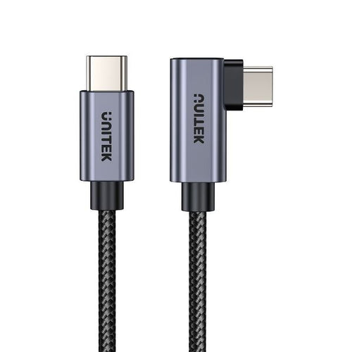 C14123BK-5M - UNITEK C14123BK-5M - 5m USB-C to Right Angled 90 Degree USB-C Connector. Supports 100W PD Fast Charging