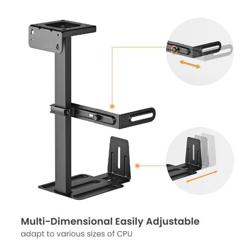 CPB-25 - BRATECK Multifunctional Under-Desk Wall Adjustable CPU Holder. 360 Swivel, Supports up to 30Kgs, Matte Black