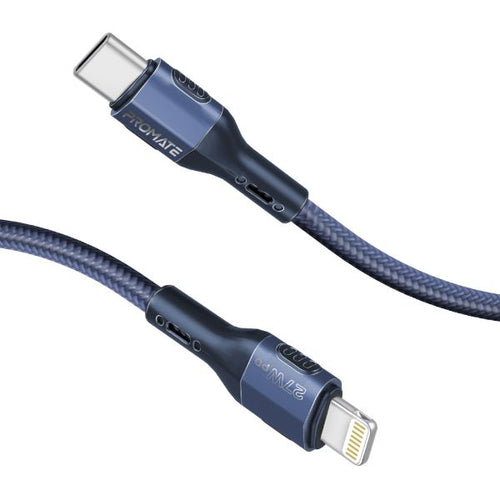 FLETCHLINK-CI-BL - PROMATE FLETCHLINK-CI-BL - 1.2m 27W PD USB-C to Lightning Tough-Built Cable. Supports up to 480Mbps Slim