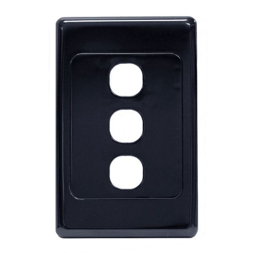 AMDEX FP-3PV2-BK - Switch Plate ONLY. 3 Gang Wall Face Plate Accepts Clipsal Style Mechs Black