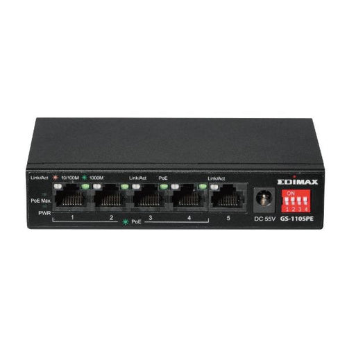 GS-1105PE - EDIMAX GS-1105PE - 5 Port 10/100/1000 Gigabit Ethernet w/ 4x PoE+ Ports & DIP Switch