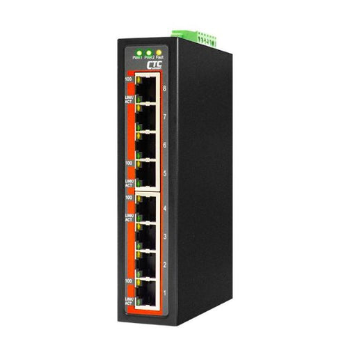 IFS-800-E - CTCUNION IFS-800-E - 8 Port Fast Ethernet Unmanaged Switch. -40C +75C. 8x 10/100BaseT(X). Power