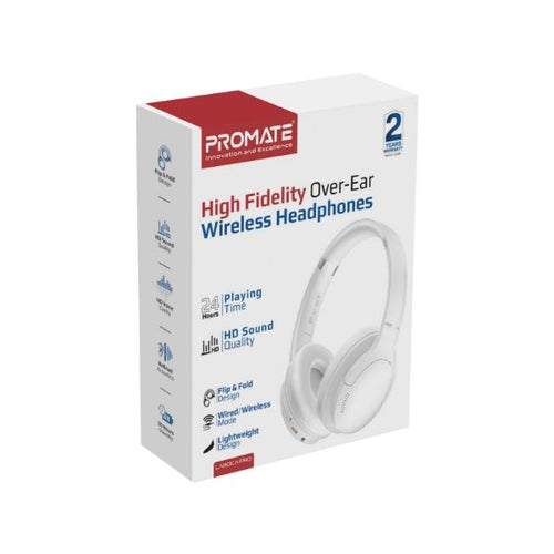 LABOCA-PRO-WHT - PROMATE LABOCA-PRO-WHT - High-Fidelity Stereo Deep Base Bluetooth Headphones. Up to 24 Hours Playing Time