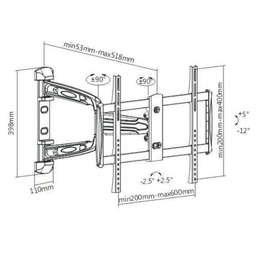 LPA31-463 - BRATECK LPA31-463 - 37''-70'' Full Motion Bracket Extend Tilt & Swivel VESA Support up to: 600x400